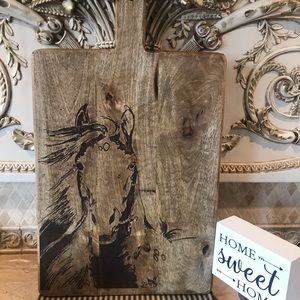 NWT Hand Carved Rustic Wood 24” Cutting Board Horse Design